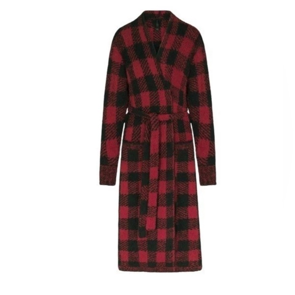 SKIMS Other - SKIMS Knit Unisex Belted Robe Buffalo Plaid Red Black Size S/M